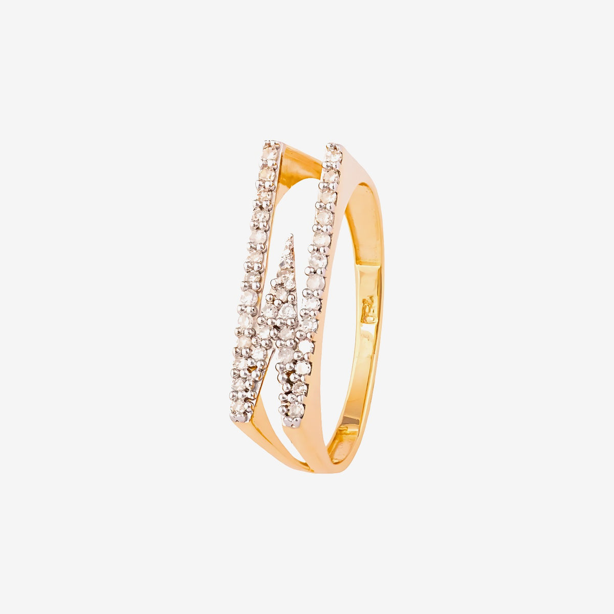 Pavé Diamond Letter Ring, Letter W in 18K Yellow Gold | JJ Jewelry