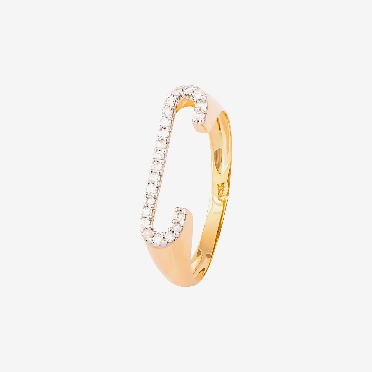 Pavé Diamond Letter Ring, Letter C in 18K Yellow Gold | JJ Jewelry