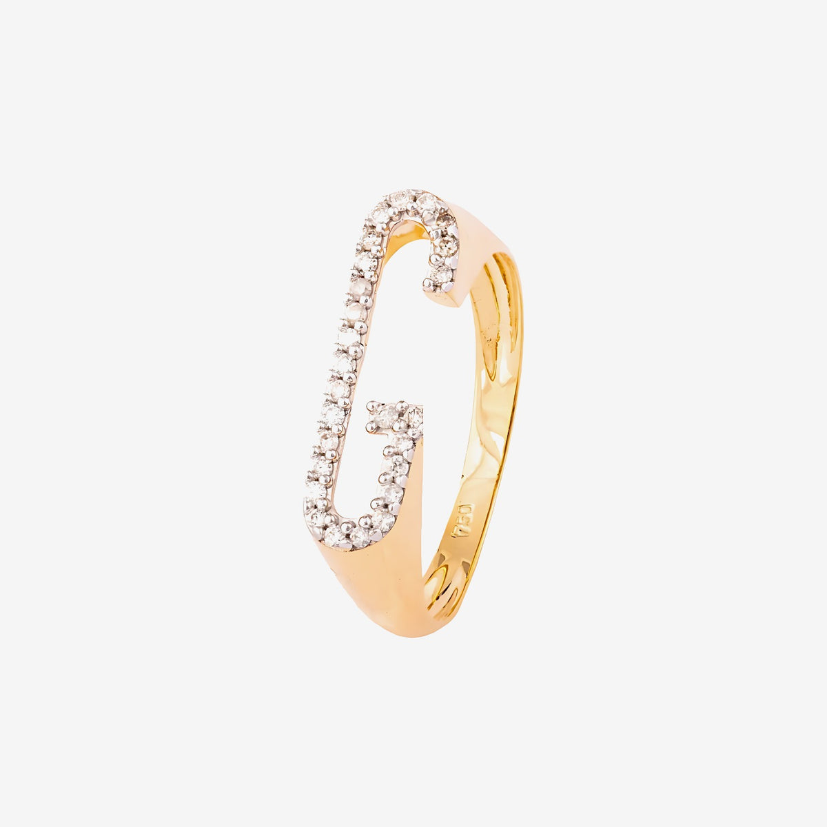 Pavé Diamond Letter Ring, Letter G in 18K Yellow Gold | JJ Jewelry
