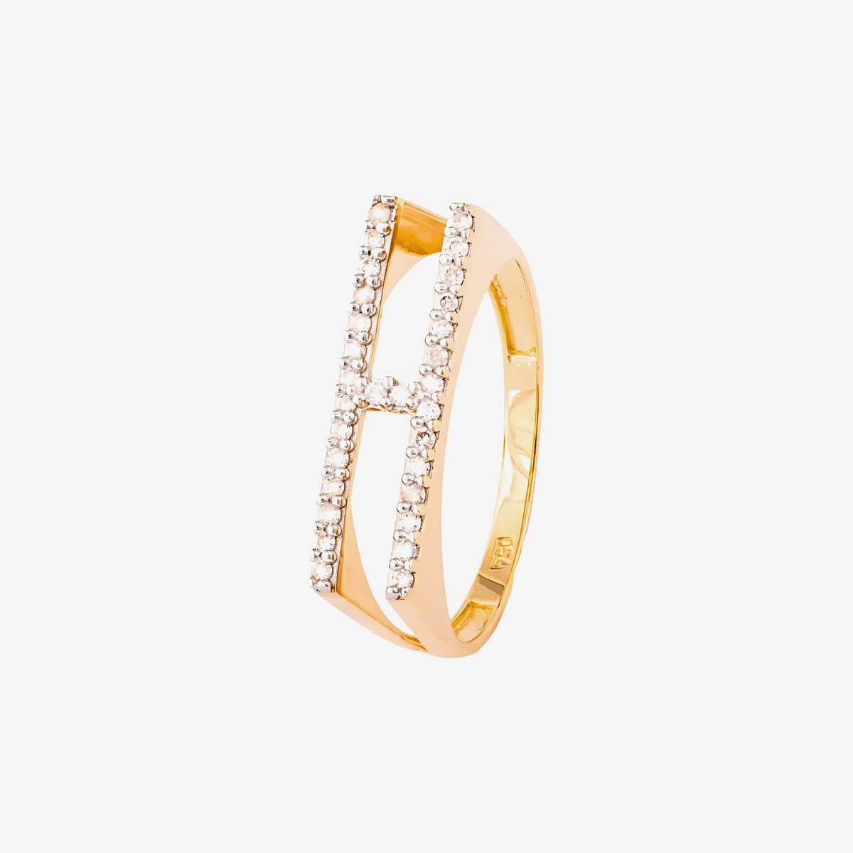 Pavé Diamond Letter Ring, Letter H in 18K Yellow Gold | JJ Jewelry