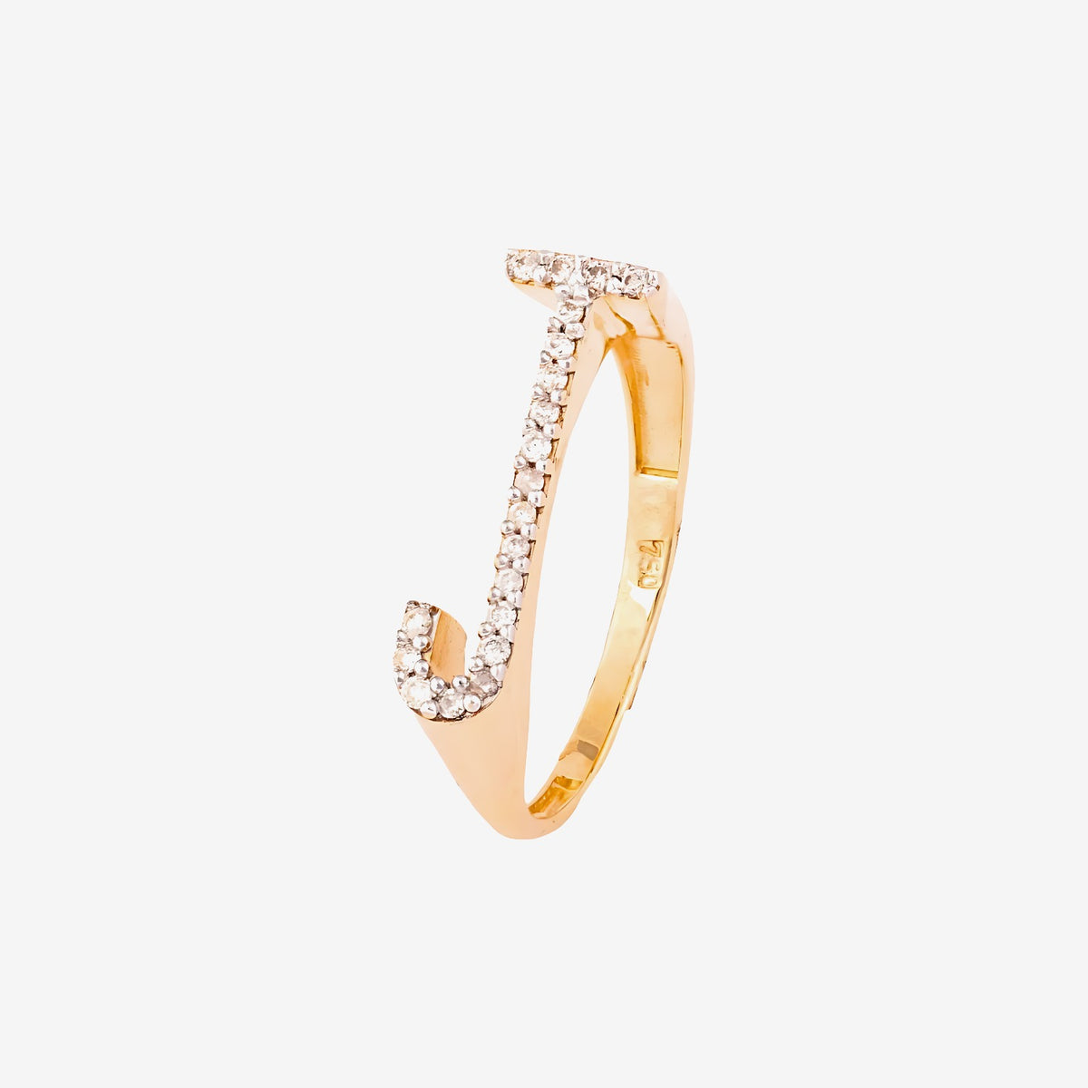 Pavé Diamond Letter Ring, Letter J in 18K Yellow Gold | JJ Jewelry