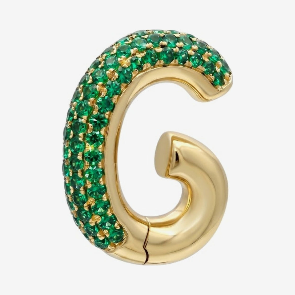 Pavé Emerald Ear Cuff in 18K Yellow Gold, gray background | JJ Jewelry Miami