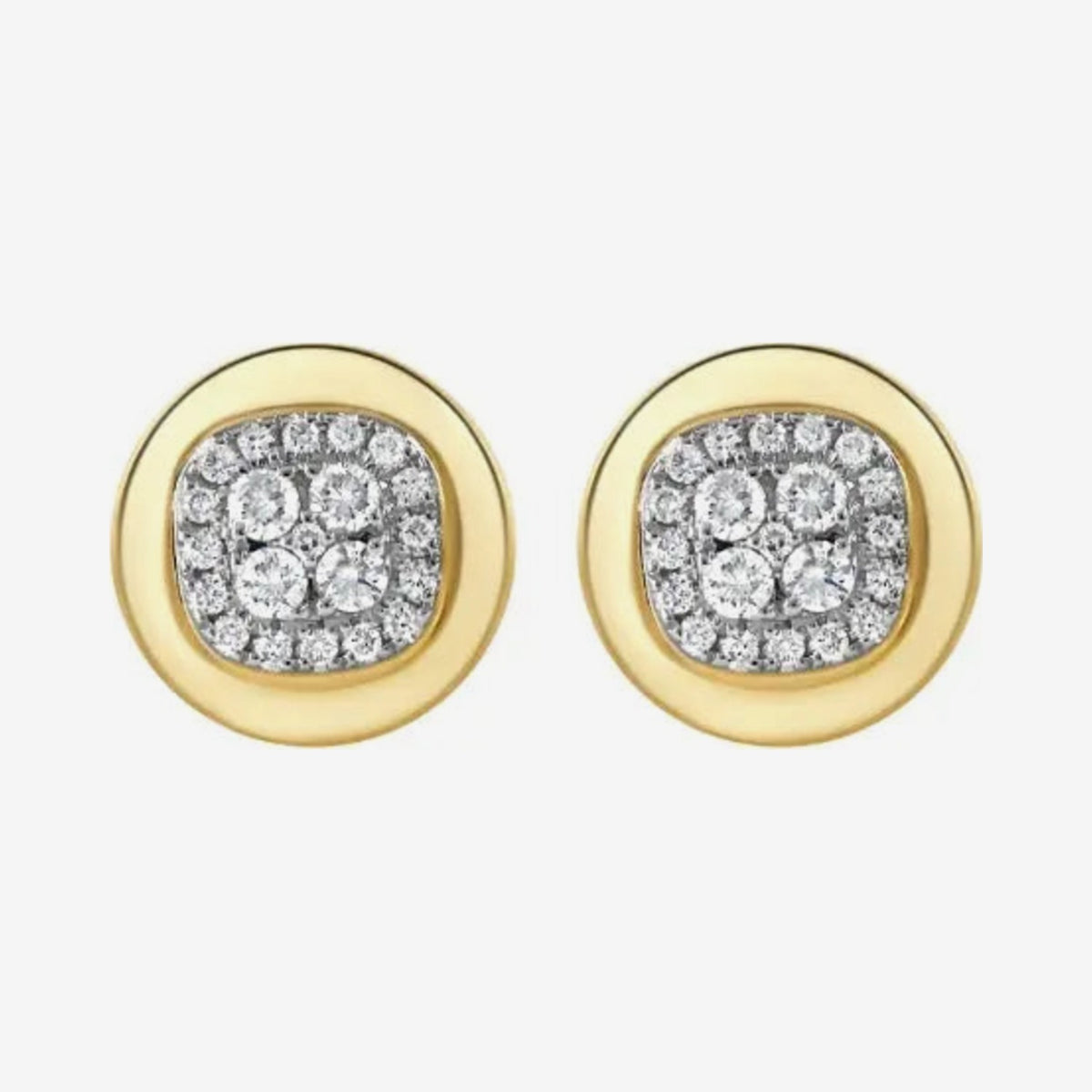 Pavé Glow Diamond Stud Earrings in 18K Yellow and White Gold | JJ Jewelry Miami