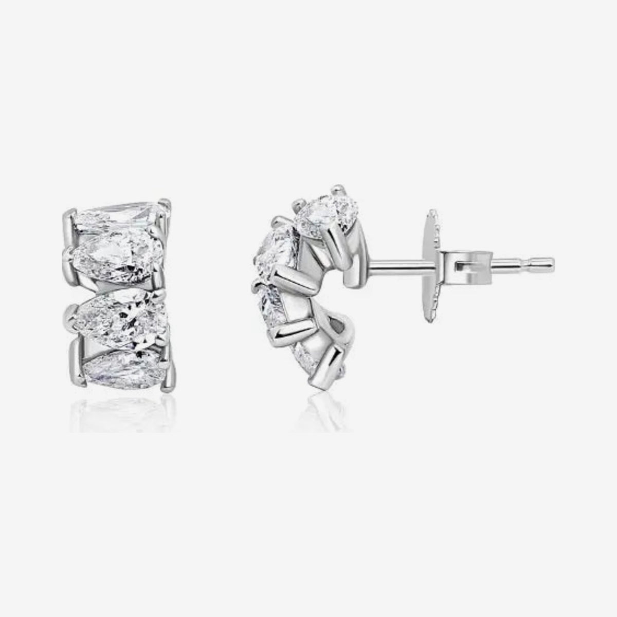 Pear Diamond Hoop Earrings in 18K White Gold, gray background | JJ Jewelry Miami