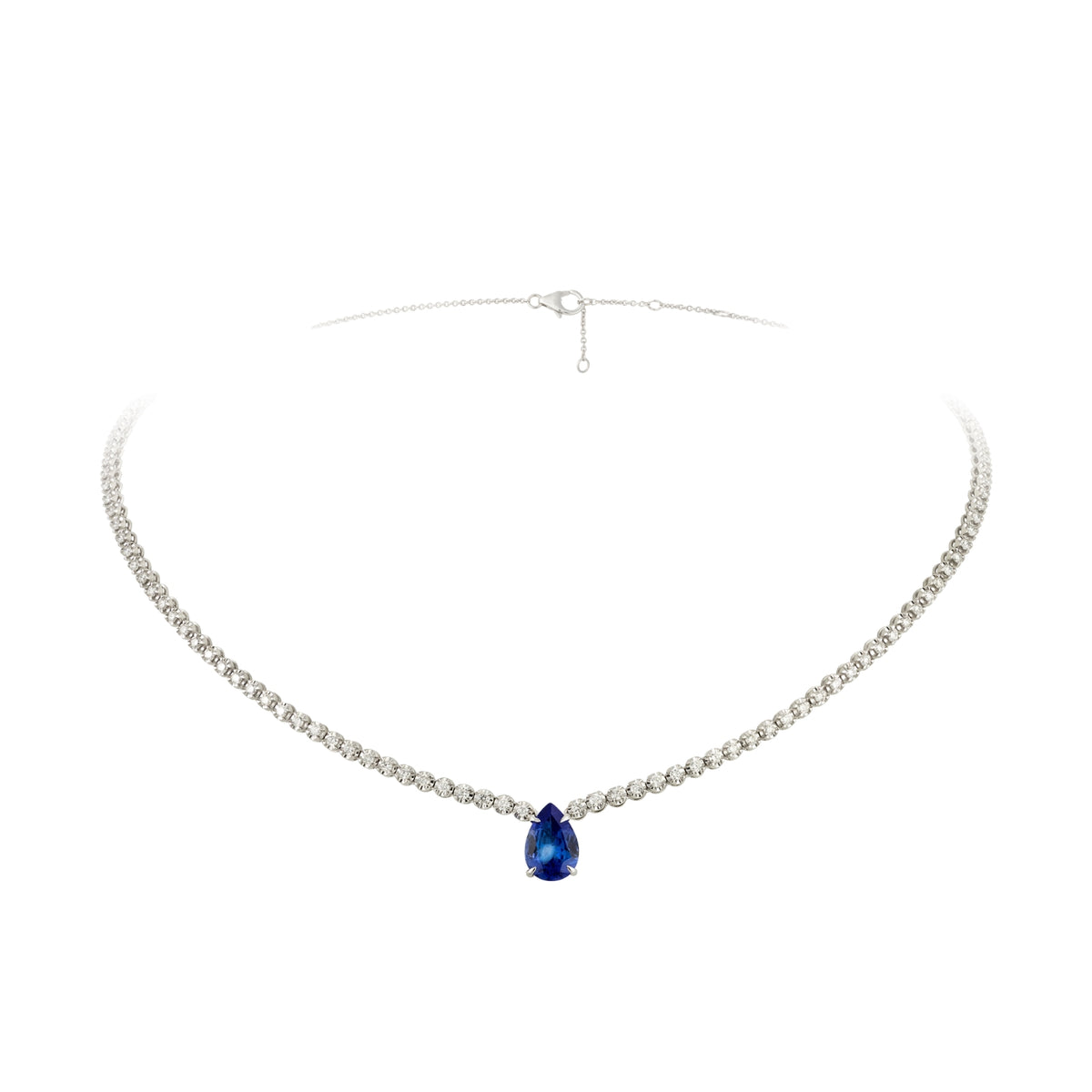 Pear Tanzanite and Diamond Necklace in 18K White Gold | JJ Jewelry Miami
