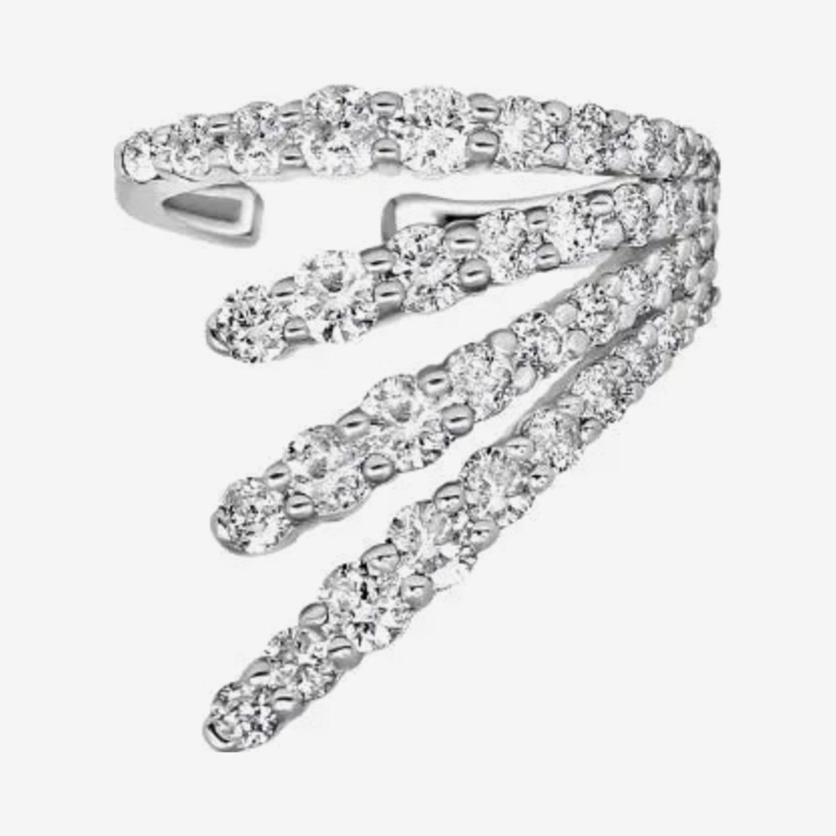 Radiant Cascade Diamond Ear Cuff in 18K White Gold, gray background | JJ Jewelry Miami
