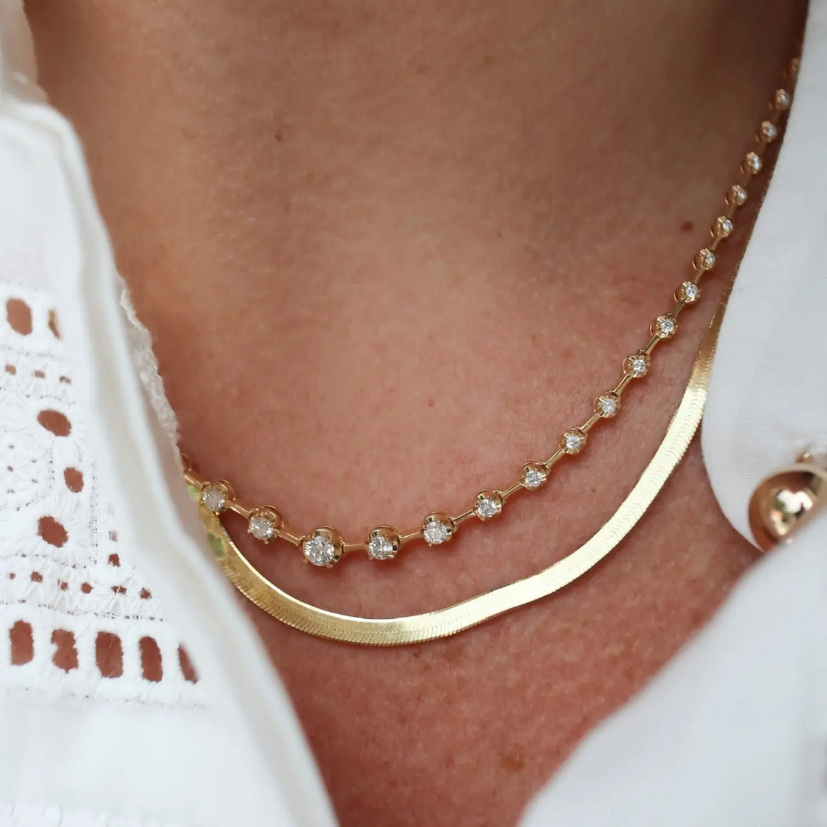 Renata Graduated Diamond Tennis Necklace in 18K Gold, view 2 | JJ Jewelry Miami