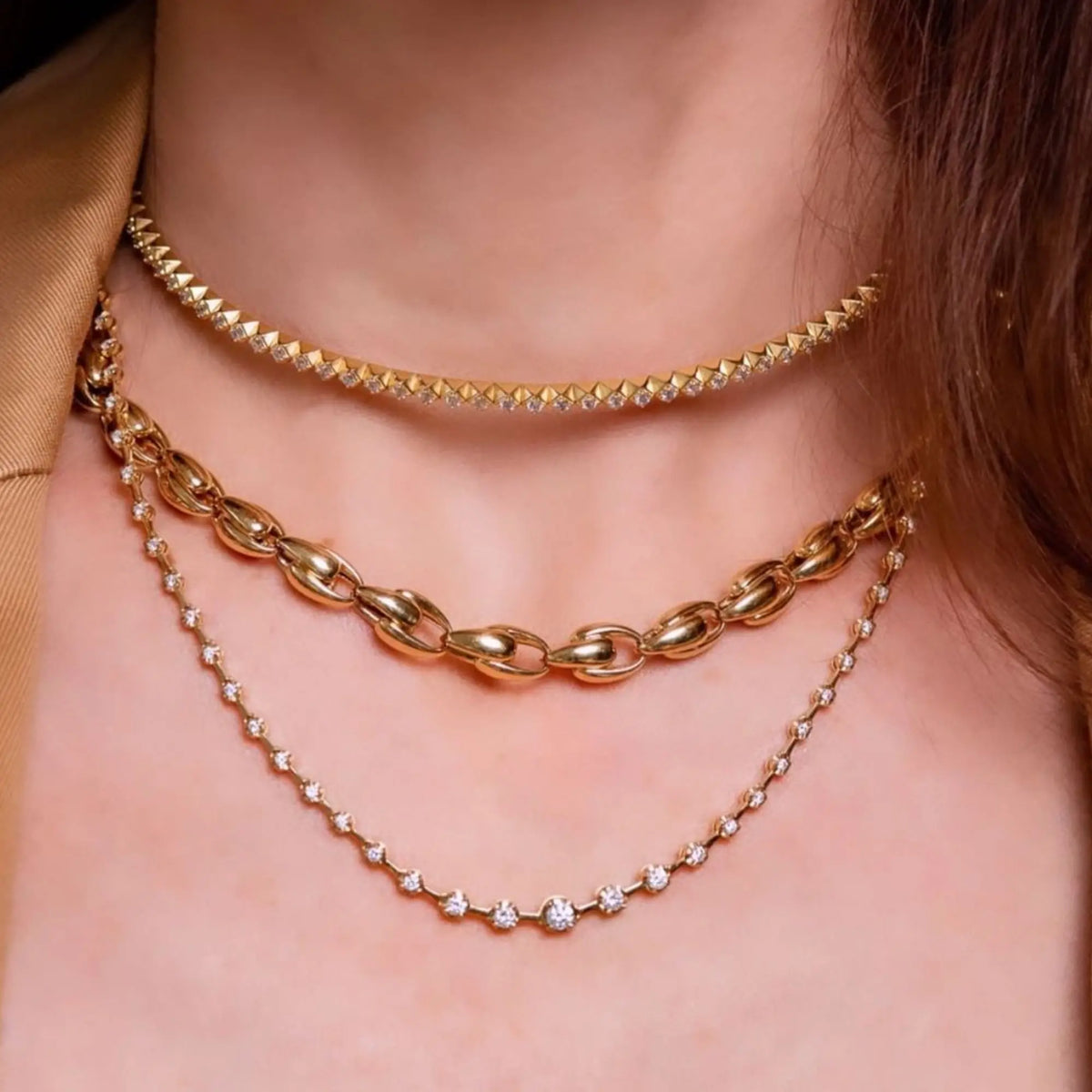 Renata Graduated Diamond Tennis Necklace in 18K Gold, view 3 | JJ Jewelry Miami