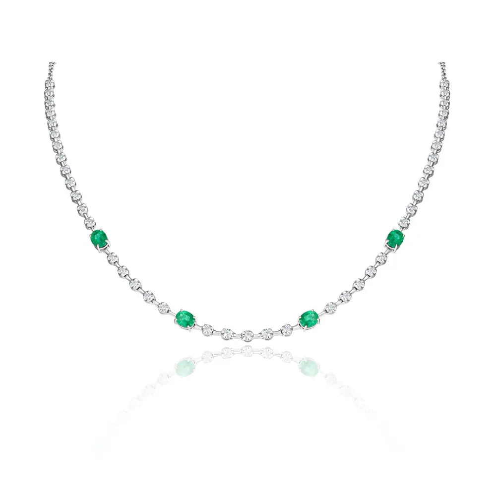 Renata necklace with emeralds and diamonds in 18K gold by JJ Jewelry