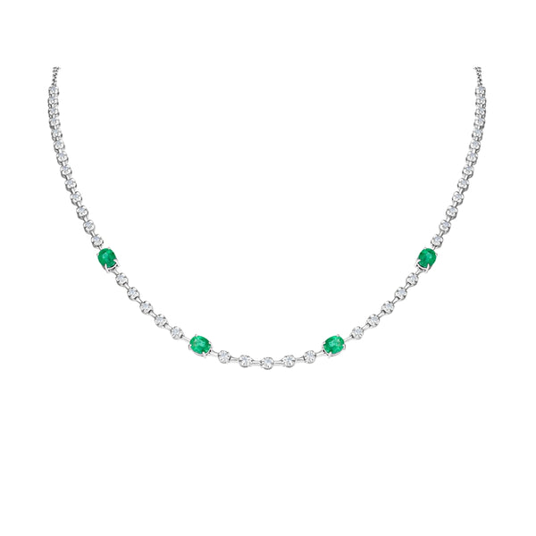 Renata Necklace with Emeralds and Diamonds in 18K White Gold | JJ Jewelry Miami