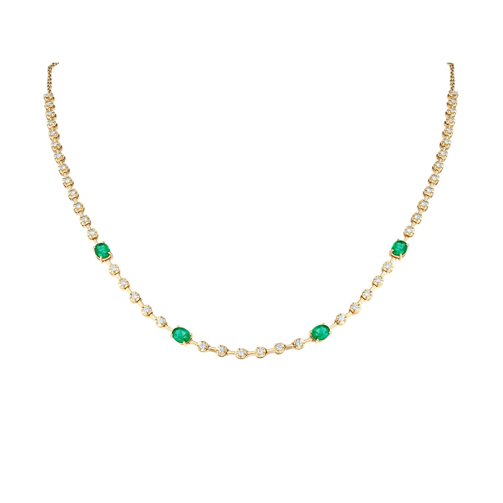 Renata Necklace with Emeralds and Diamonds in 18K Yellow Gold | JJ Jewelry Miami