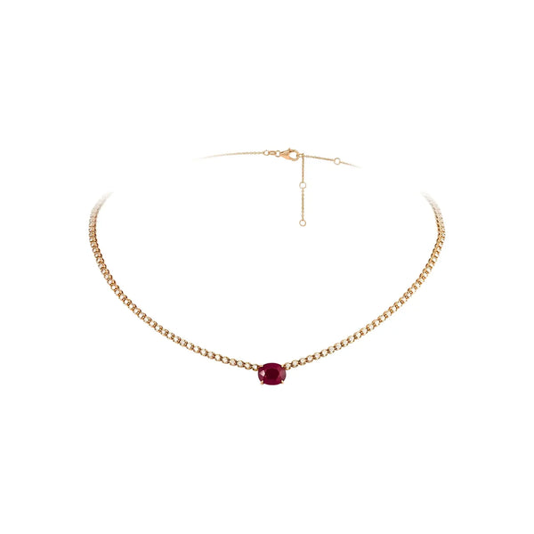Rubellite and Diamond Tennis Necklace in 18K Rose Gold | JJ Jewelry Miami