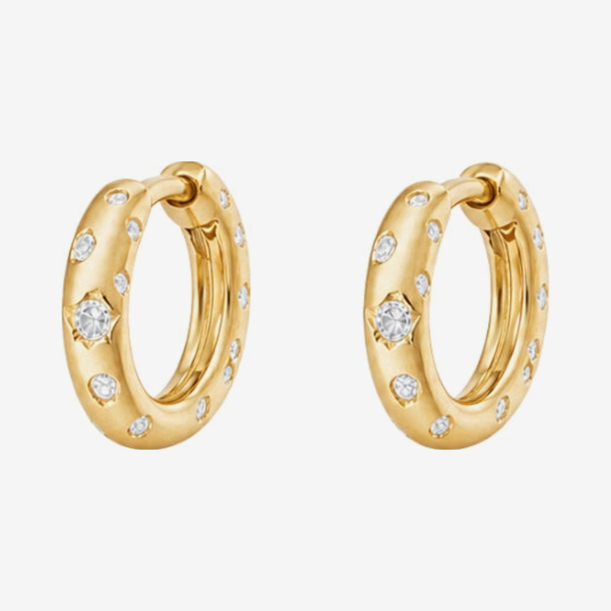 Saturn Diamond Flush Hoop by Alessa Rocks in 18K Yellow Gold, gray background | JJ Jewelry Miami