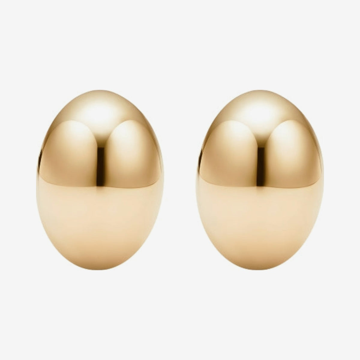 Short Oval Stud Earrings in 14K Yellow Gold, gray background | JJ Jewelry Miami