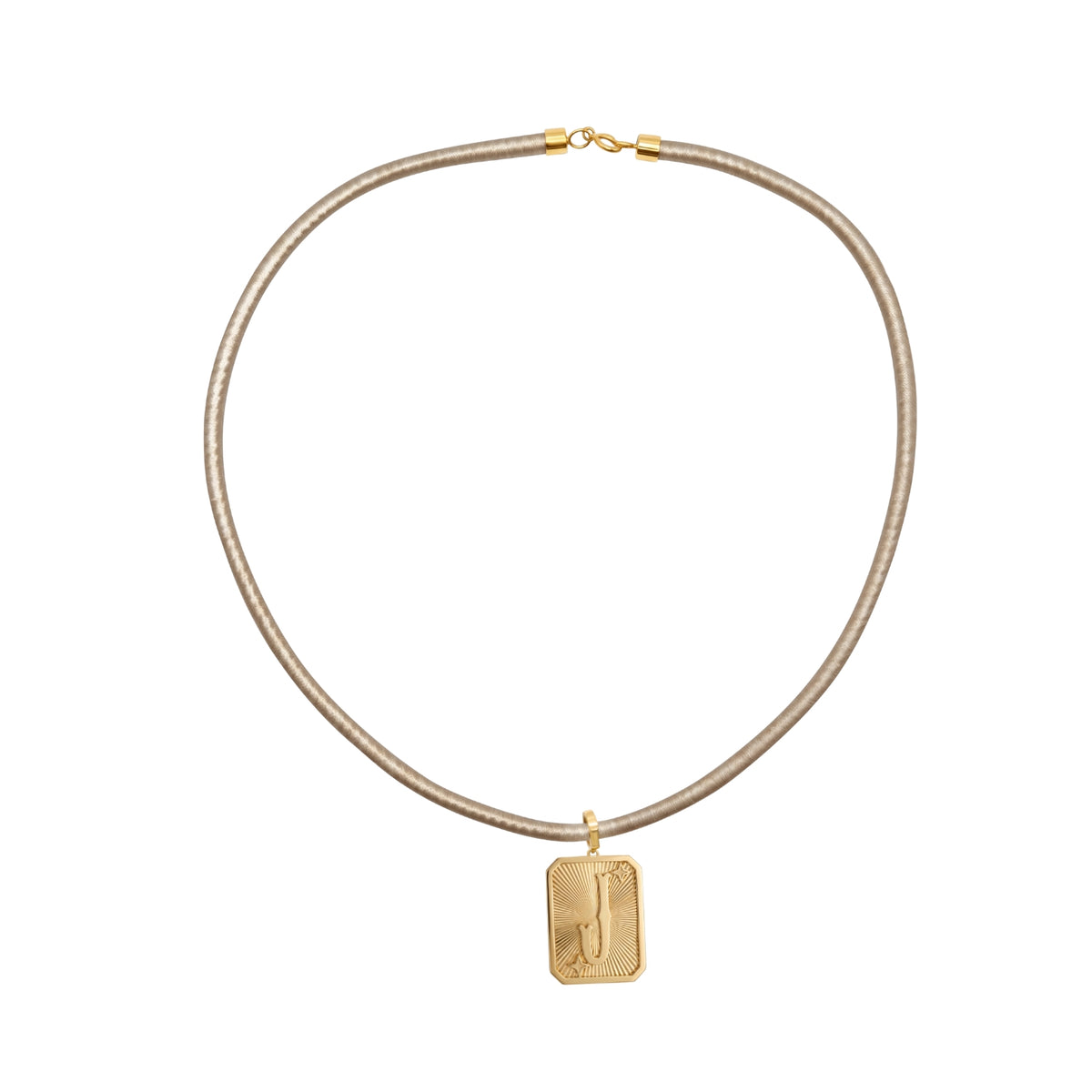 Silk Cord Necklace with 18K Yellow Gold Clasp, Beige | JJ Jewelry Miami