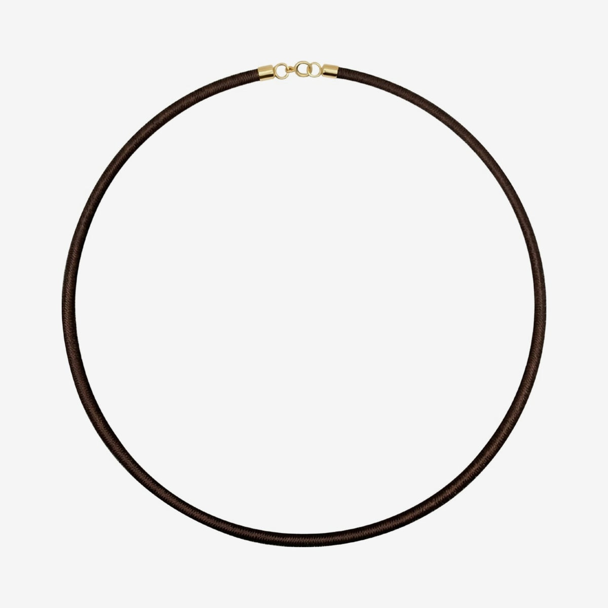 Silk Cord Necklace with 18K Yellow Gold Clasp, Brown, gray background | JJ Jewelry Miami