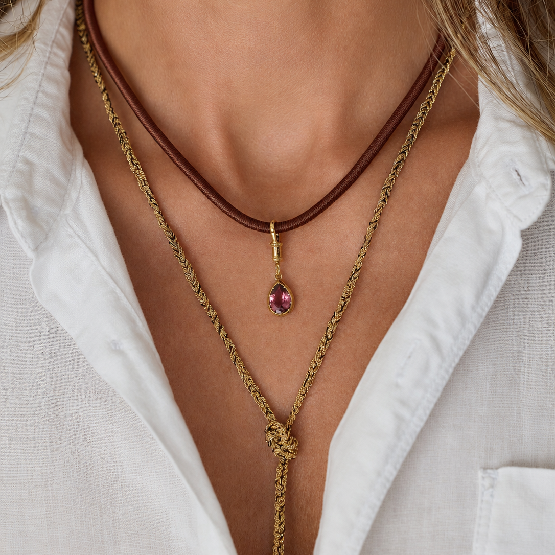 Silk Cord Necklace with Gold Clasp, lifestyle view 1 | JJ Jewelry