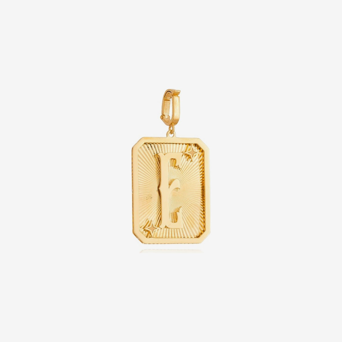 Small Initial Medal Pendant in 18K Yellow Gold, letter E | JJ Jewelry Miami