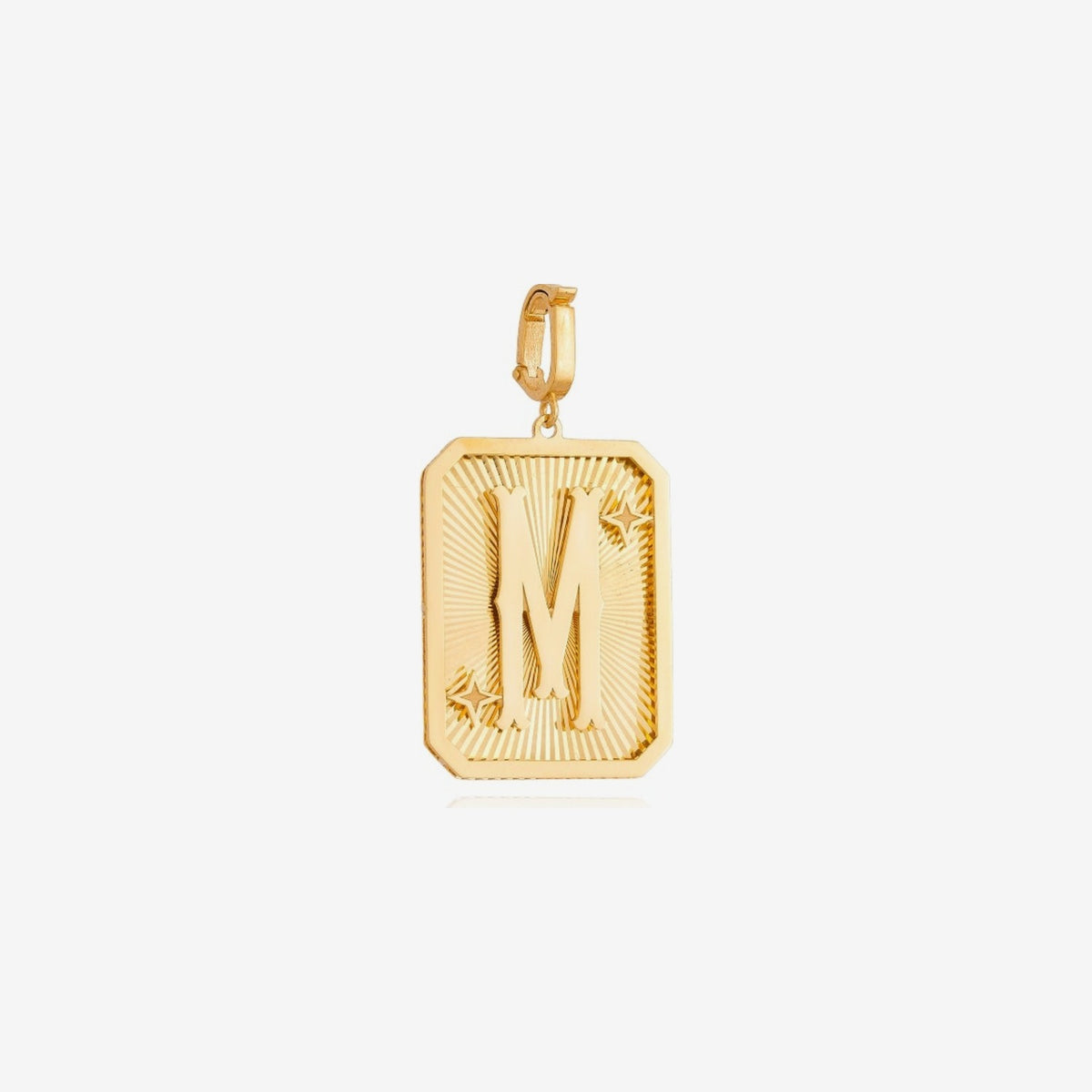 Small Initial Medal Pendant in 18K Yellow Gold, letter M | JJ Jewelry Miami