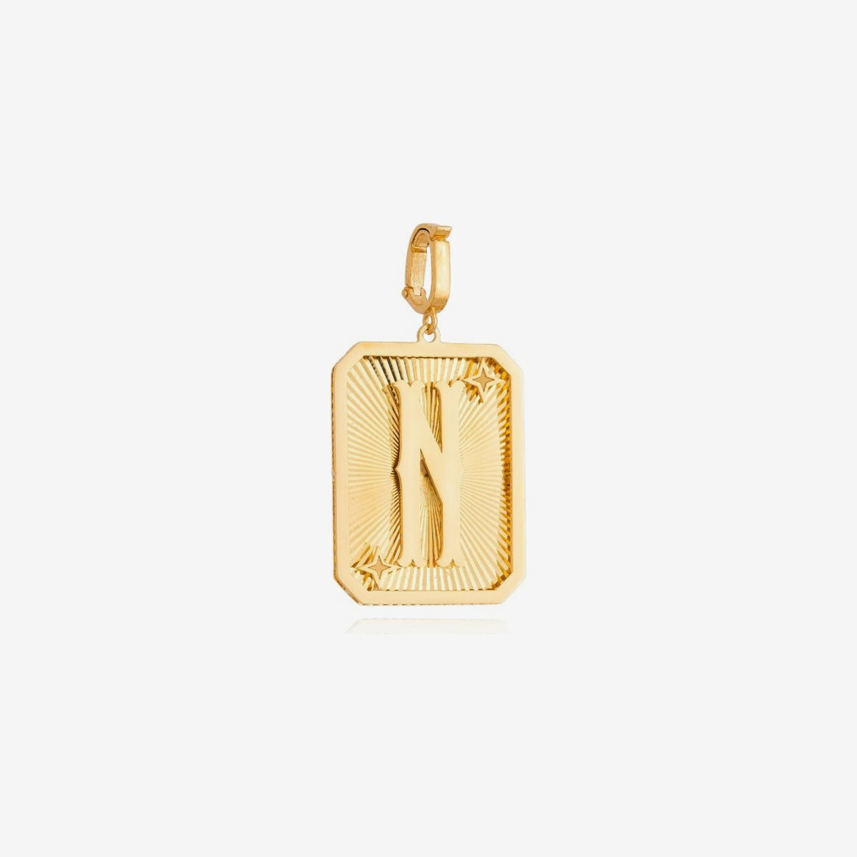 Small Initial Medal Pendant in 18K Yellow Gold, letter N | JJ Jewelry Miami