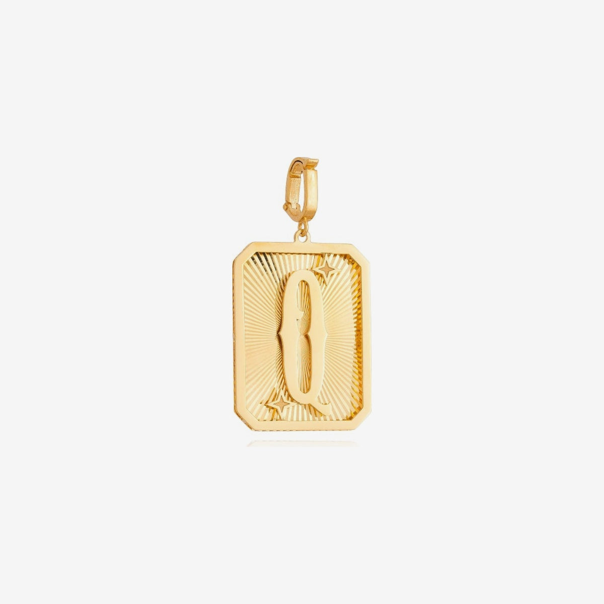 Small Initial Medal Pendant in 18K Yellow Gold, letter Q | JJ Jewelry Miami