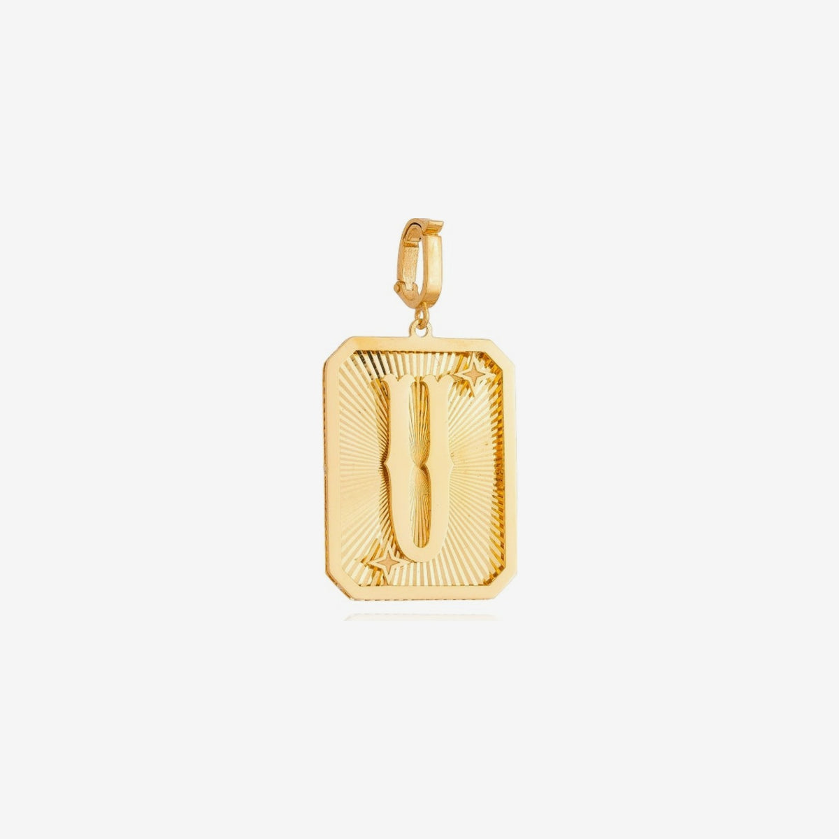 Small Initial Medal Pendant in 18K Yellow Gold, letter U | JJ Jewelry Miami