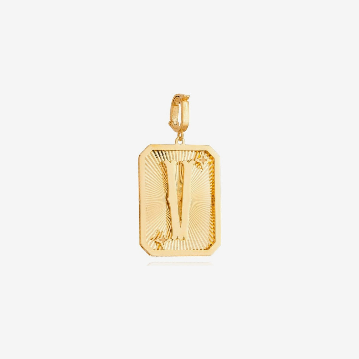 Small Initial Medal Pendant in 18K Yellow Gold, letter V | JJ Jewelry Miami