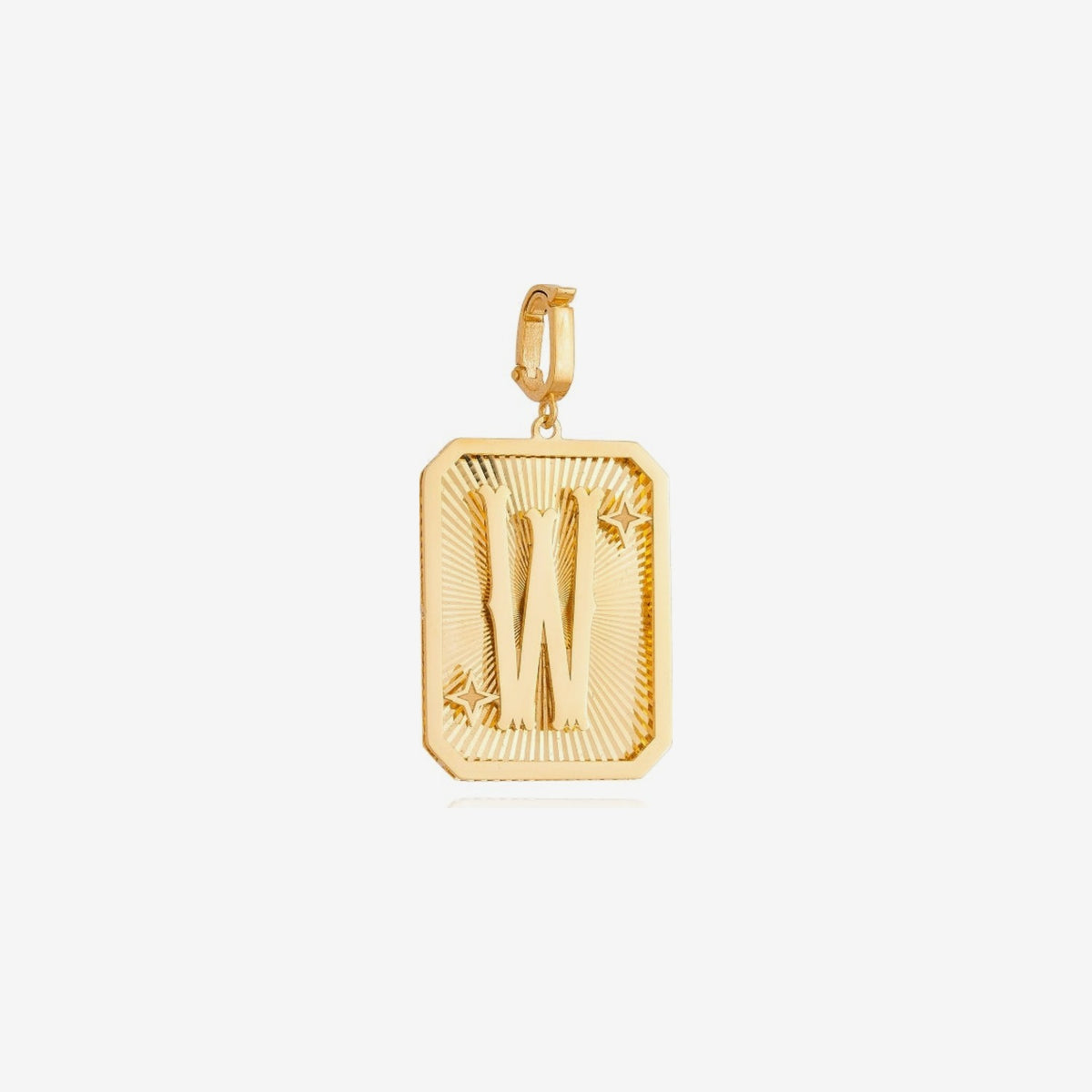 Small Initial Medal Pendant in 18K Yellow Gold, letter W | JJ Jewelry Miami