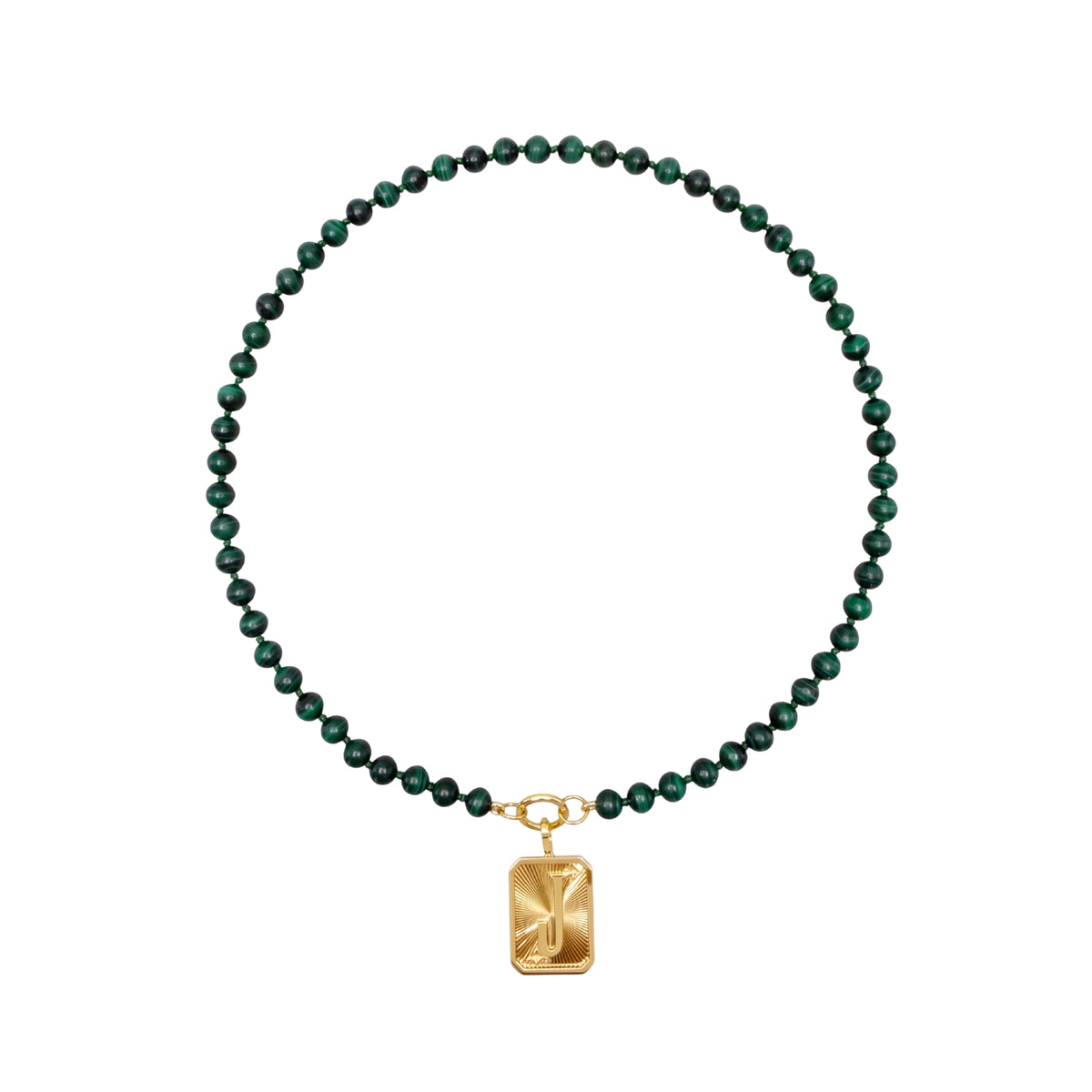 Small Malachite Bead Necklace with 14K Gold Connector, angle 2 | JJ Jewelry Miami