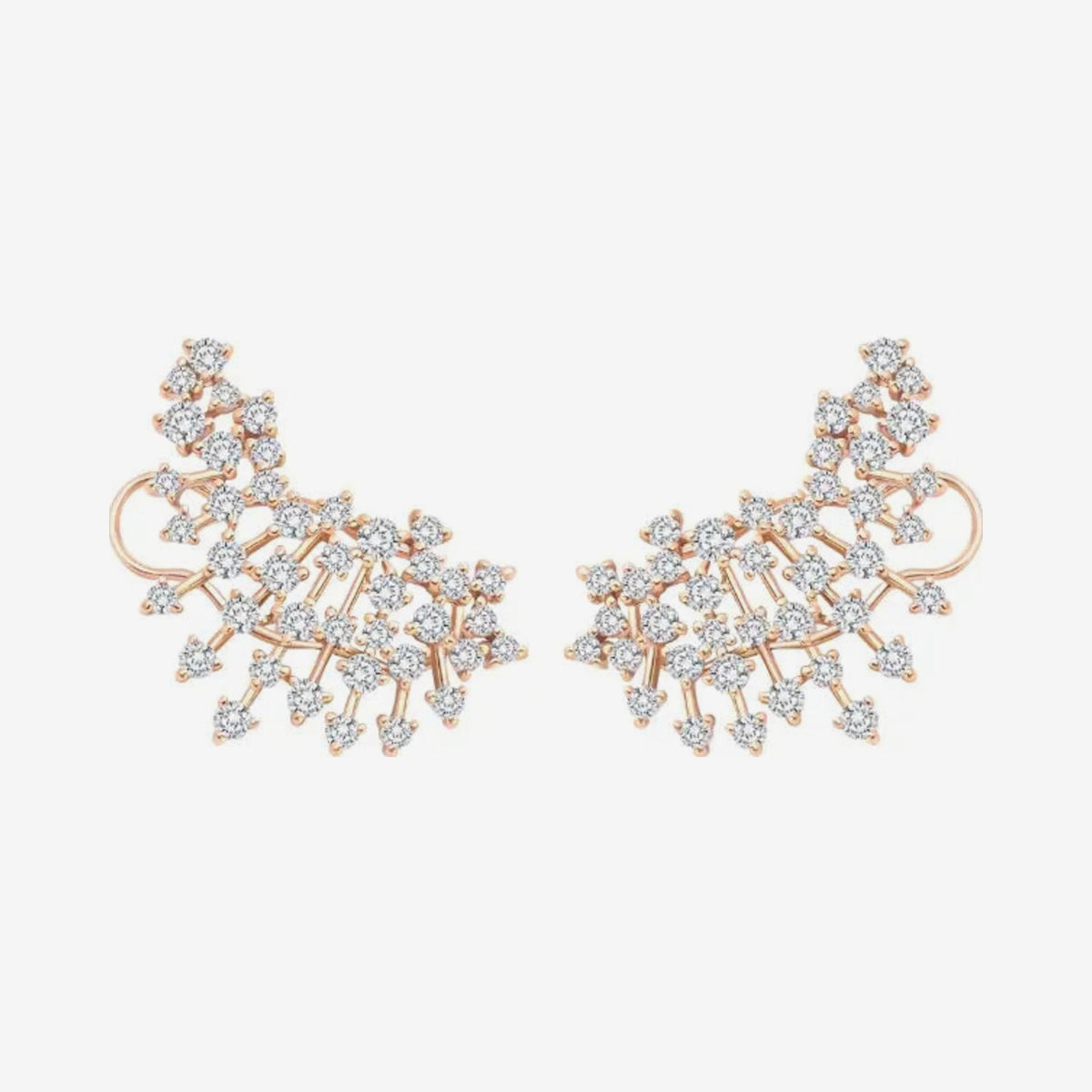 Sparkle Diamond Ear Crawlers in 18K Rose Gold, gray background | JJ Jewelry Miami