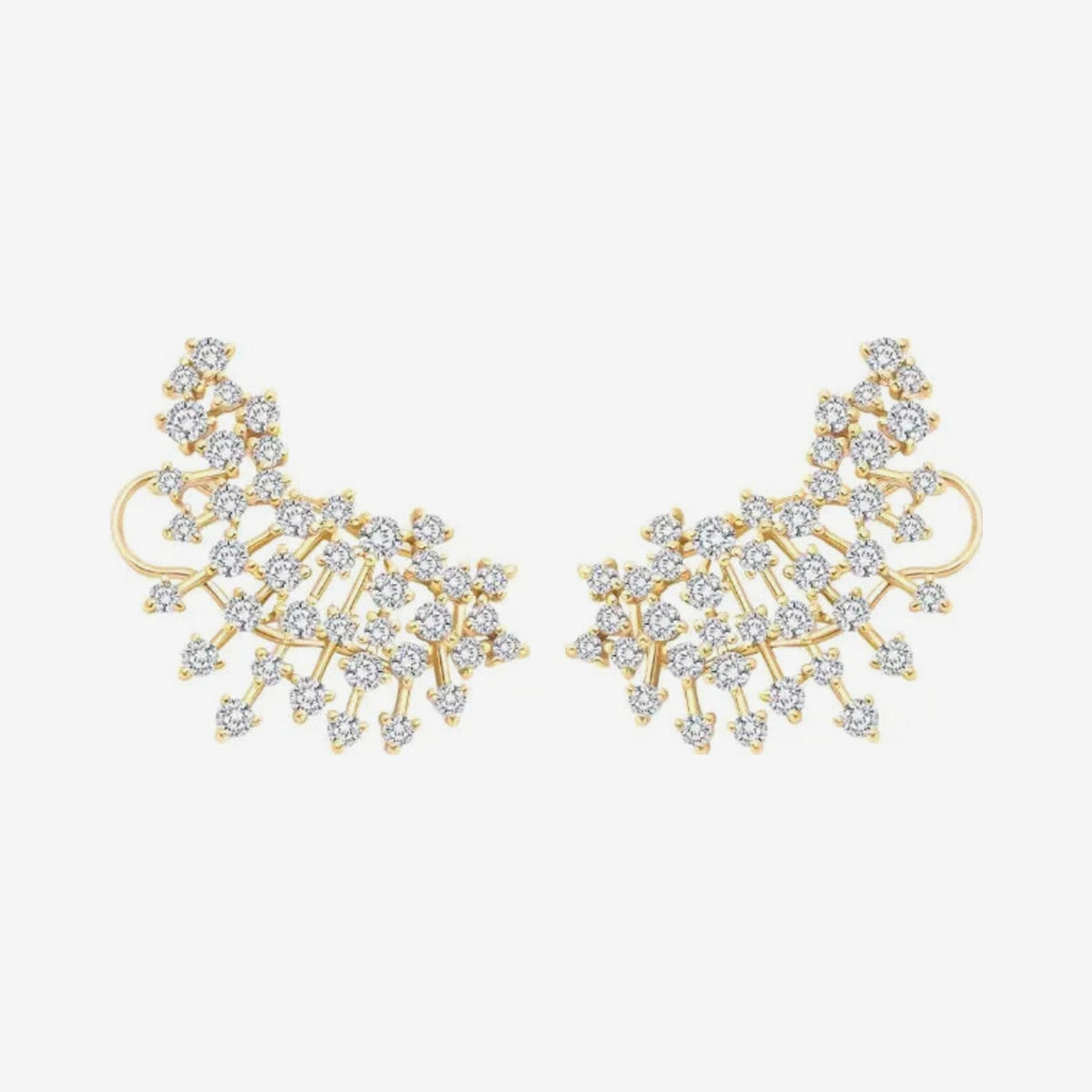Sparkle Diamond Ear Crawlers in 18K Yellow Gold, gray background | JJ Jewelry Miami