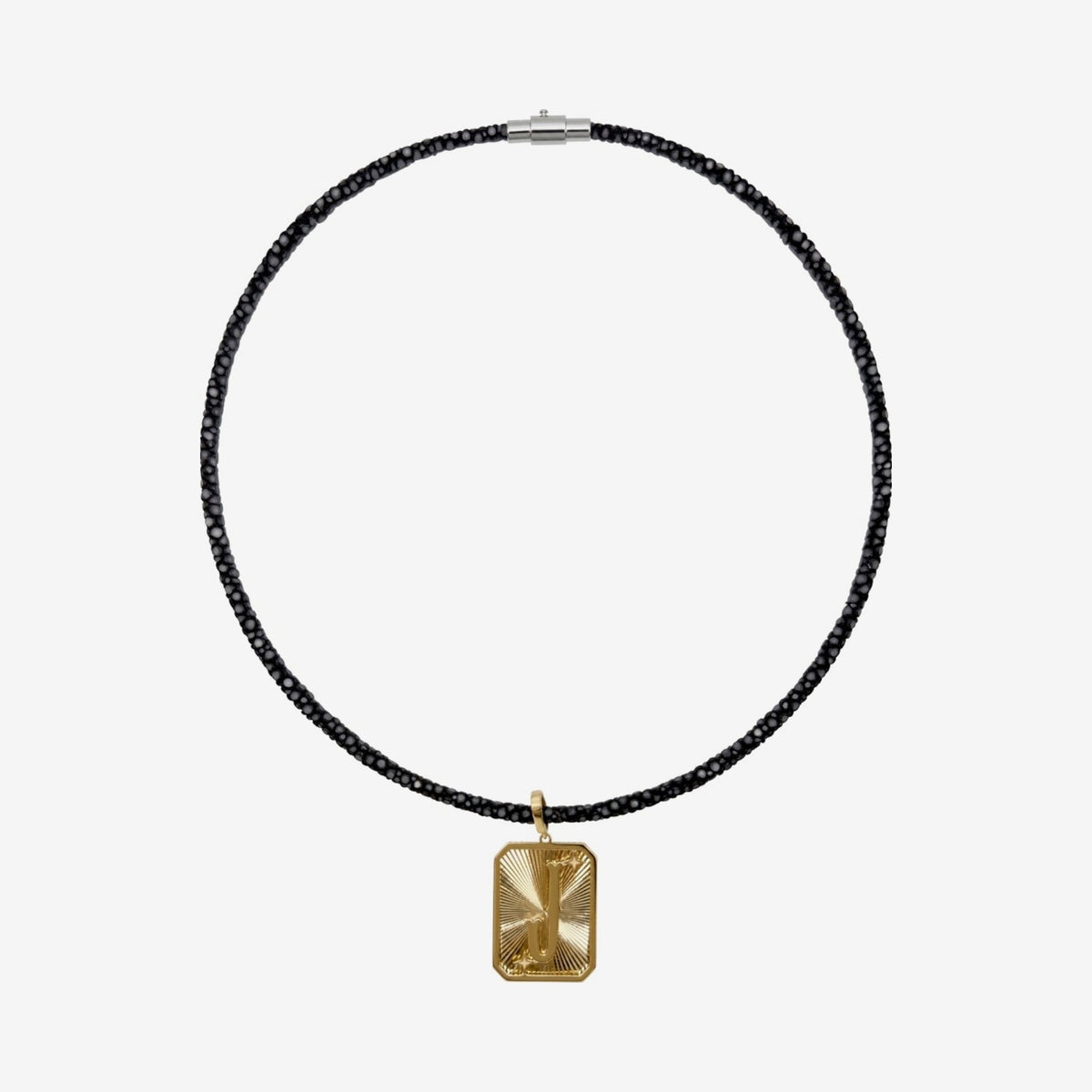 Stingray Cord Necklace with Silver Clasp, angle 5, gray background | JJ Jewelry Miami