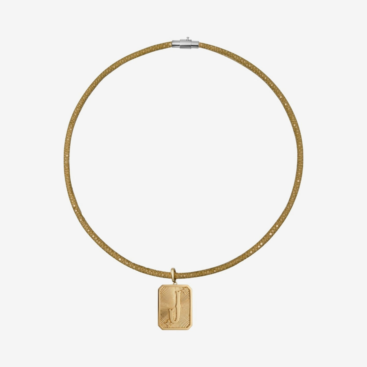 Stingray Cord Necklace with Silver Clasp, angle 8, gray background | JJ Jewelry Miami