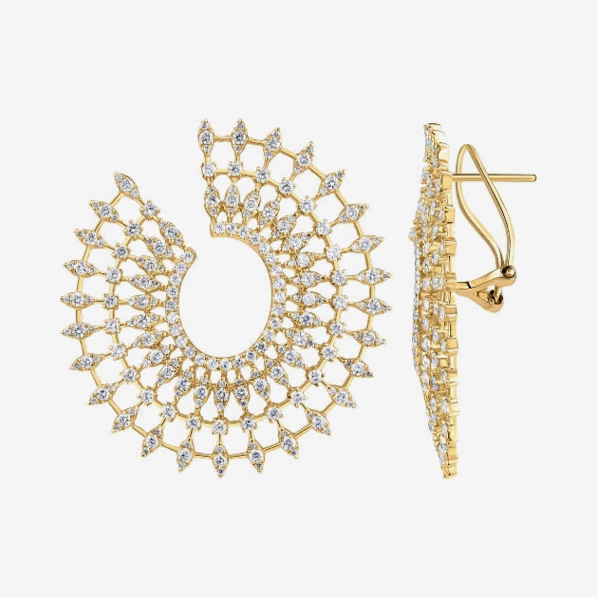 Sunbeam Garland Diamond Earrings in 18K Yellow Gold, gray background | JJ Jewelry Miami