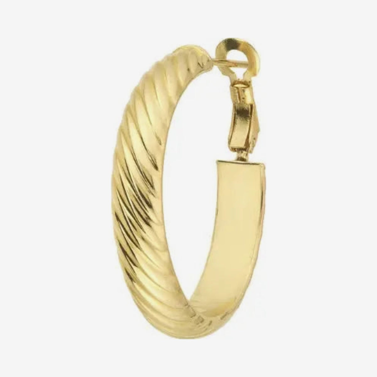 Twisted Hoop Earrings in 14K Yellow Gold, view 2, gray background | JJ Jewelry Miami